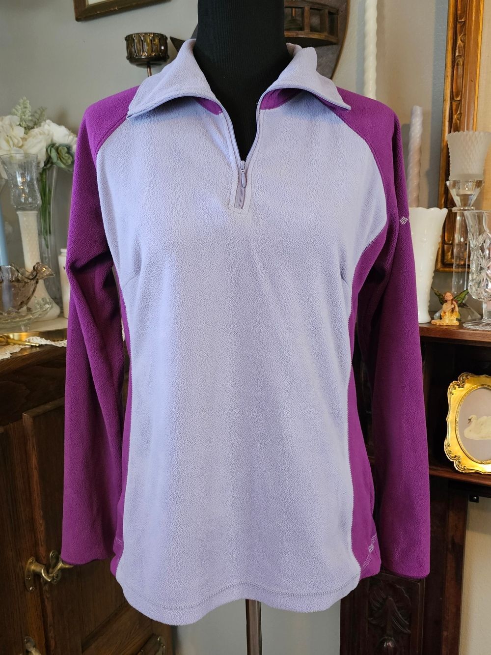 Columbia Purple Two Tone Quarter Zip Fleece Pullover Lavender Size Large